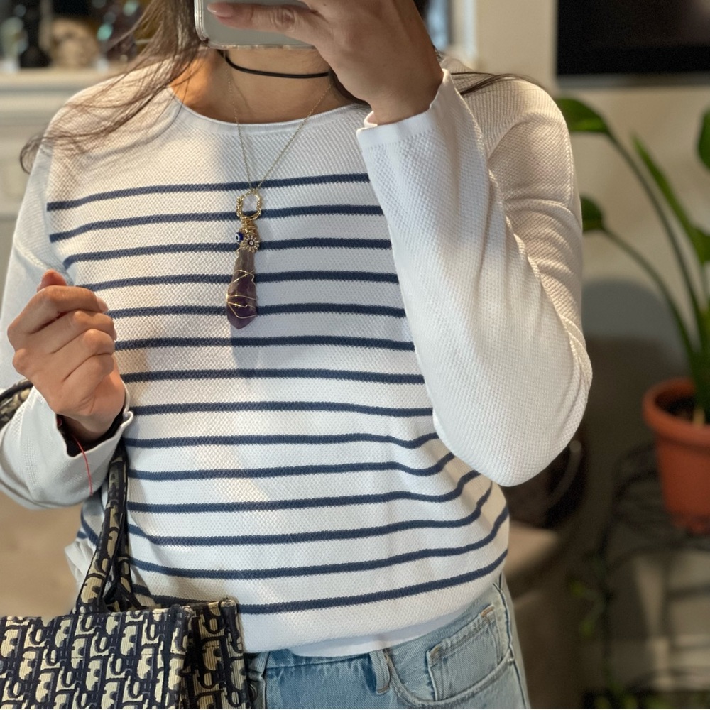 St. John’s Bay White and blue striped top